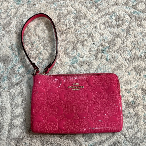 Coach Handbags - Coach • Corner Zip Wristlet Signature Leather in Pink